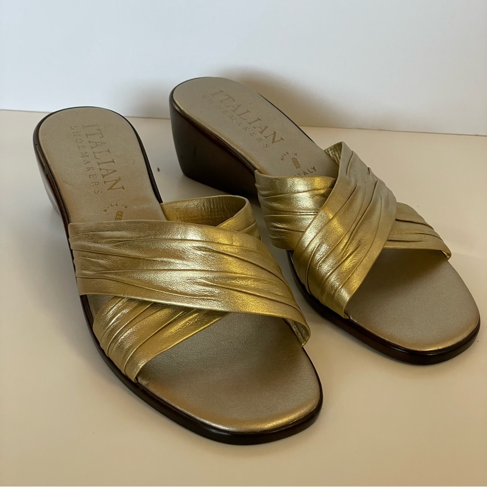 Italian Shoemakers- US 7 Gold Slide 2” wedge Sandals